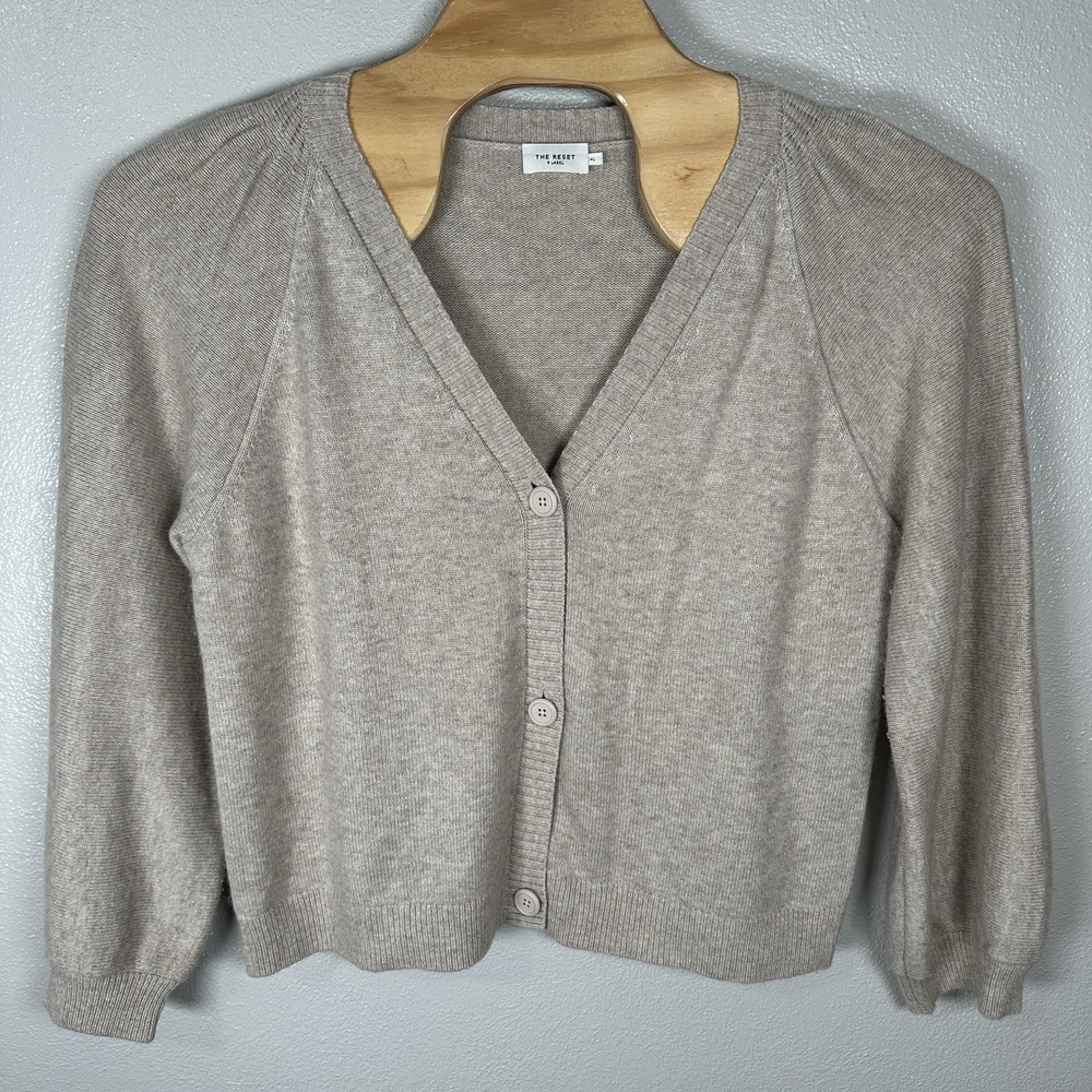 The Reset R Label Cardigan Sweater Womens XL Wool Cashmere Blend Beige Oversized